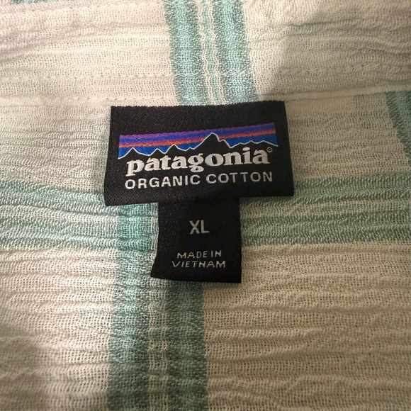 Patagonia Organic Cotton‎ Crinkle Plaid Shirt XL Short Sleeve Green - Picture 10 of 12